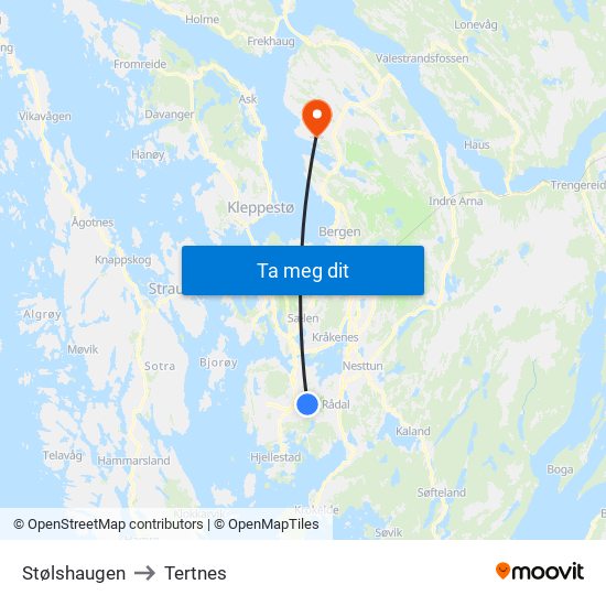 Stølshaugen to Tertnes map