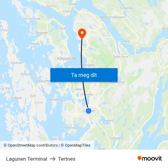 Lagunen Terminal to Tertnes map