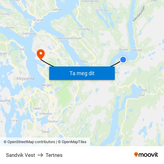 Sandvik Vest to Tertnes map
