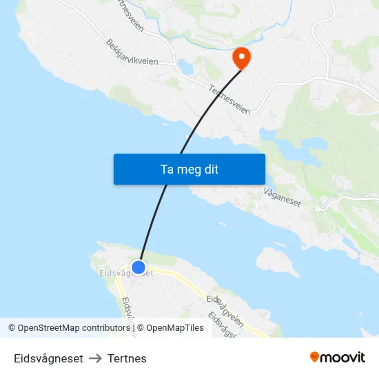 Eidsvågneset to Tertnes map