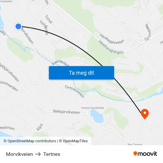 Morvikveien to Tertnes map