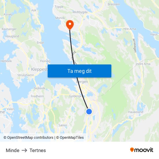 Minde to Tertnes map