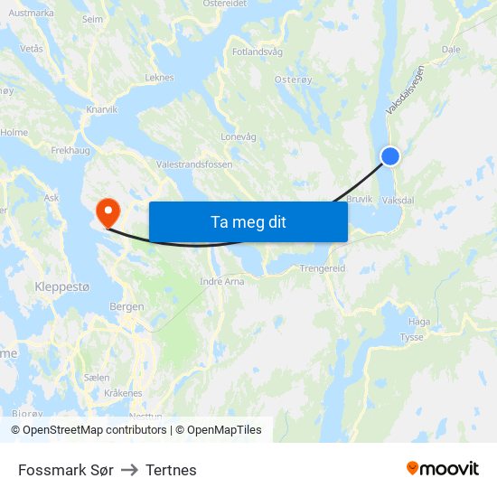 Fossmark Sør to Tertnes map