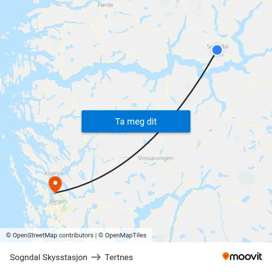 Sogndal Skysstasjon to Tertnes map