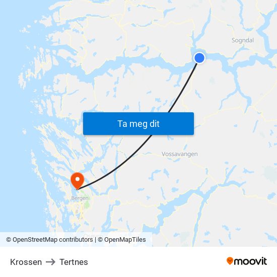Krossen to Tertnes map