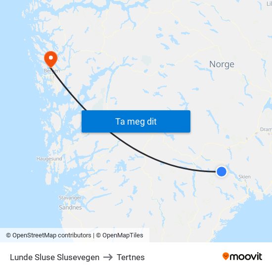 Lunde Sluse Slusevegen to Tertnes map