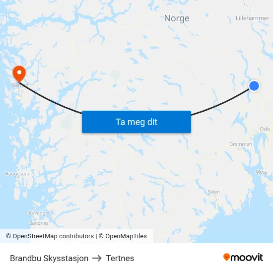Brandbu Skysstasjon to Tertnes map