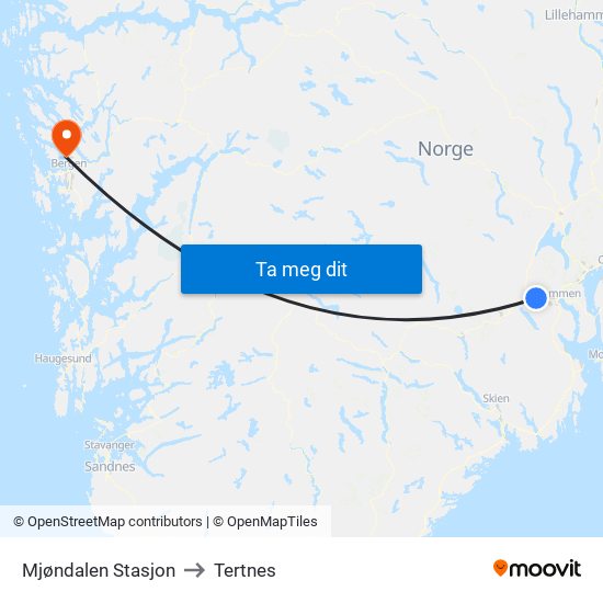 Mjøndalen Stasjon to Tertnes map