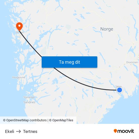 Ekeli to Tertnes map