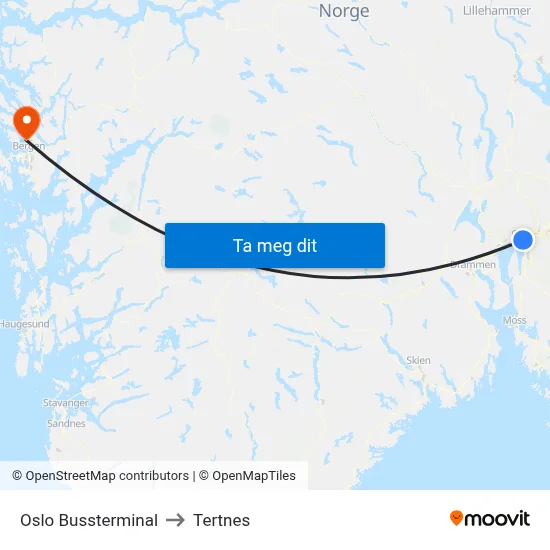 Oslo Bussterminal to Tertnes map