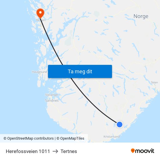 Herefossveien 1011 to Tertnes map