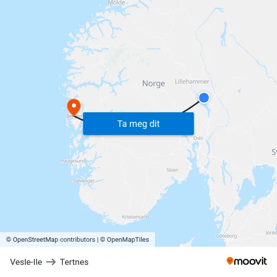 Vesle-Ile to Tertnes map