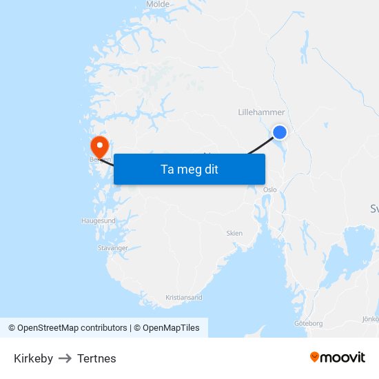 Kirkeby to Tertnes map