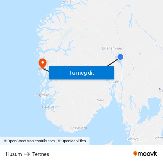 Husum to Tertnes map