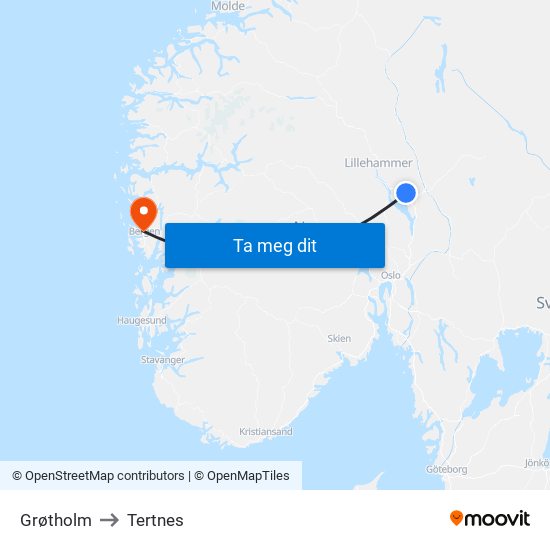 Grøtholm to Tertnes map