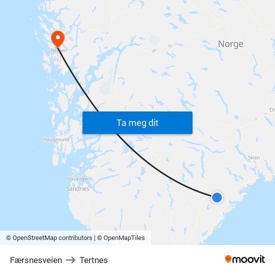 Færsnesveien to Tertnes map