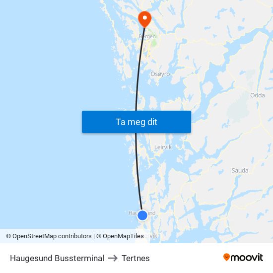 Haugesund Bussterminal to Tertnes map