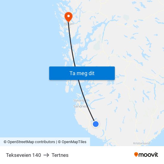 Tekseveien 140 to Tertnes map