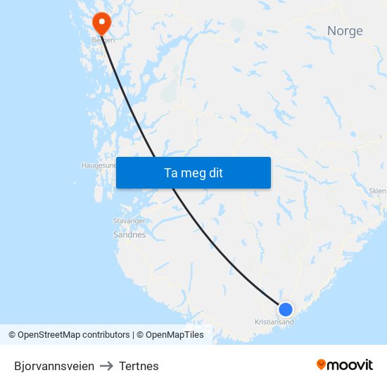 Bjorvannsveien to Tertnes map