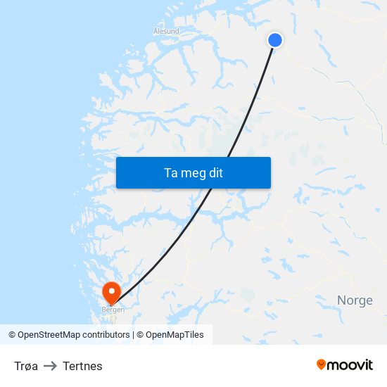 Trøa to Tertnes map