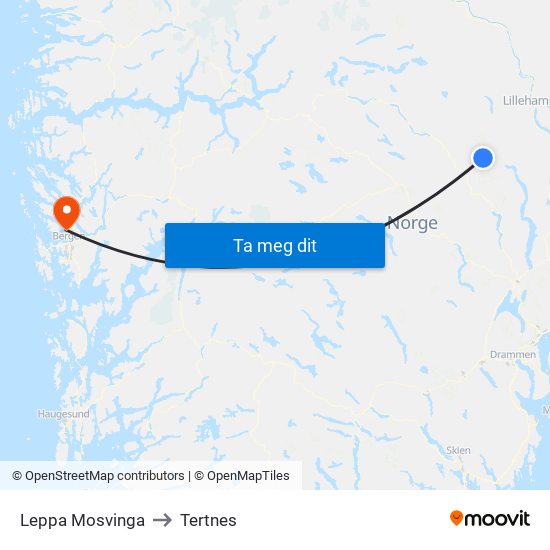 Leppa Mosvinga to Tertnes map