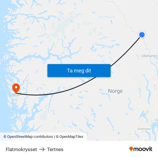 Flatmokrysset to Tertnes map