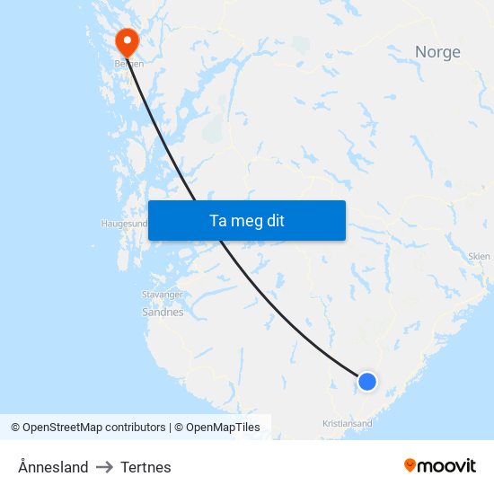 Ånnesland to Tertnes map