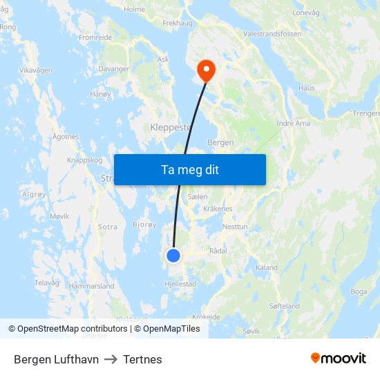 Bergen Lufthavn to Tertnes map