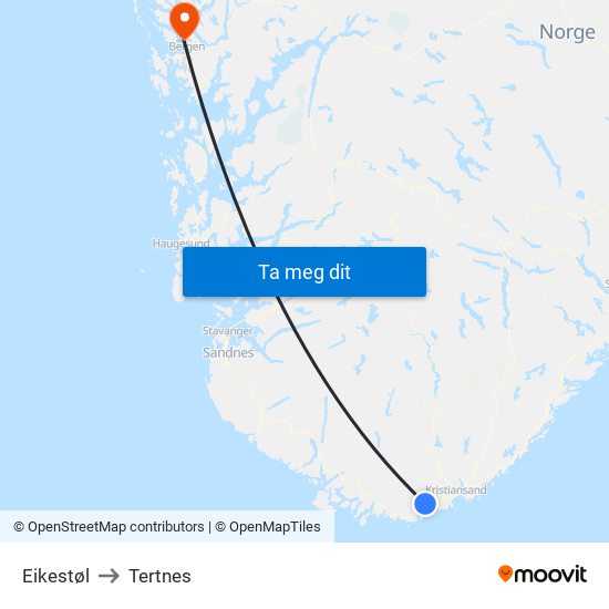 Eikestøl to Tertnes map