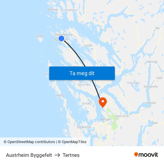 Austrheim Byggefelt to Tertnes map