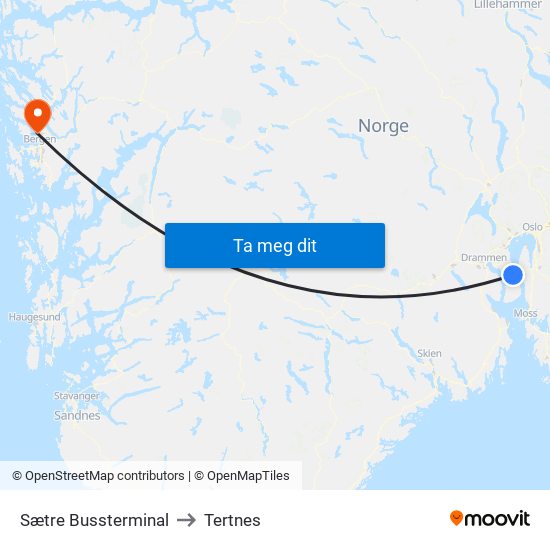 Sætre Bussterminal to Tertnes map