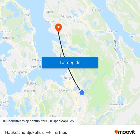 Haukeland Sjukehus to Tertnes map