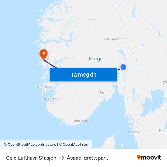 Oslo Lufthavn Stasjon to Åsane Idrettspark map