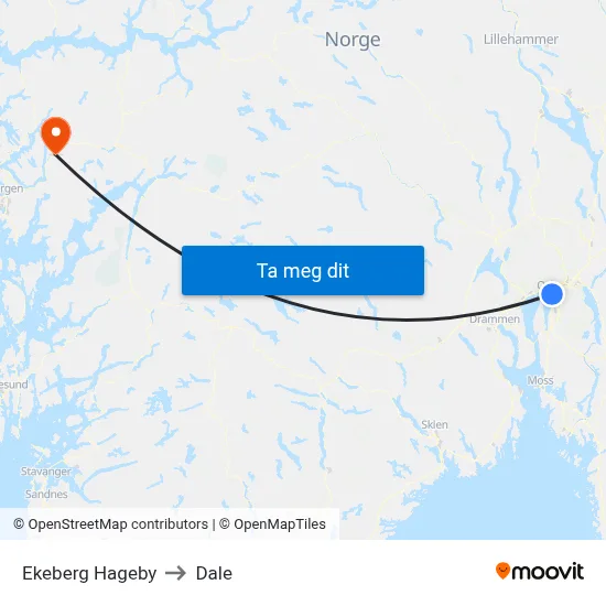 Ekeberg Hageby to Dale map