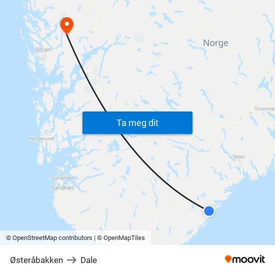 Østeråbakken to Dale map