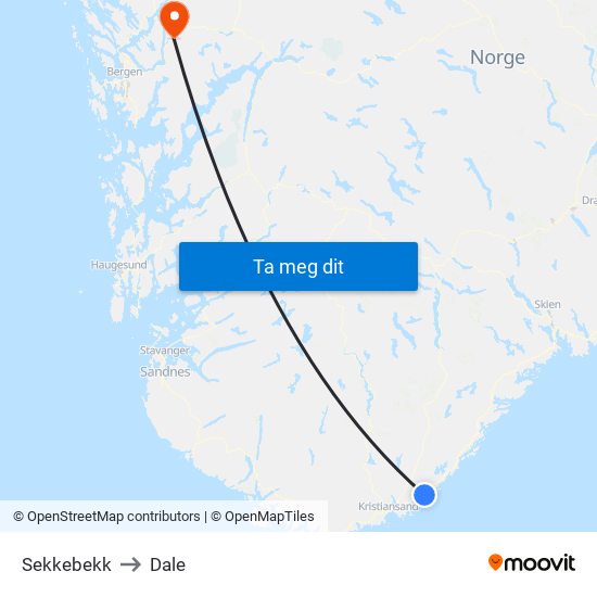 Sekkebekk to Dale map