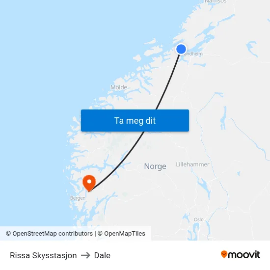 Rissa Skysstasjon to Dale map