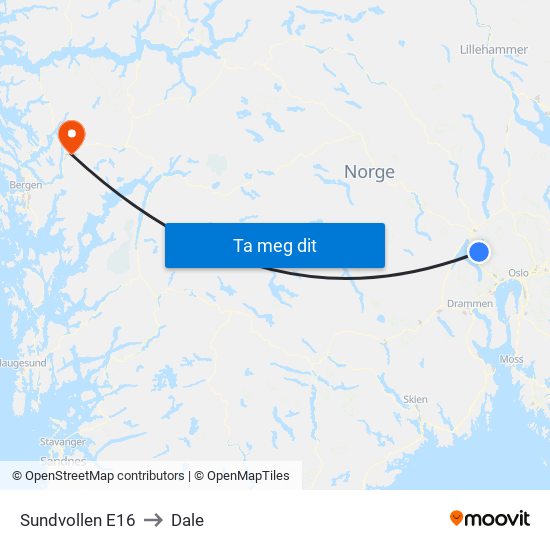 Sundvollen E16 to Dale map