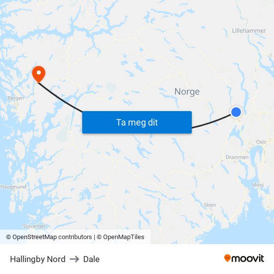 Hallingby Nord to Dale map