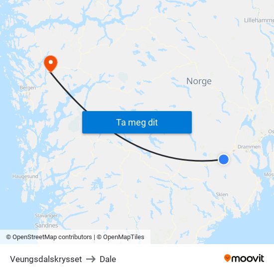 Veungsdalskrysset to Dale map