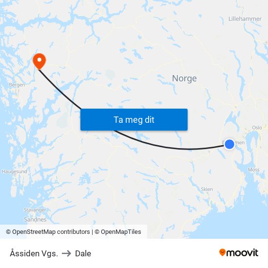 Åssiden Vgs. to Dale map