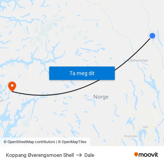 Koppang Øverengsmoen Shell to Dale map