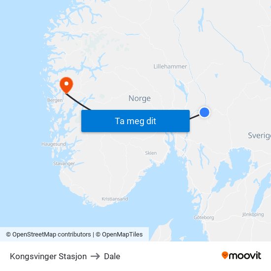 Kongsvinger Stasjon to Dale map