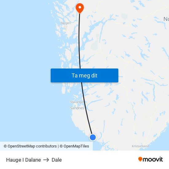 Hauge I Dalane to Dale map