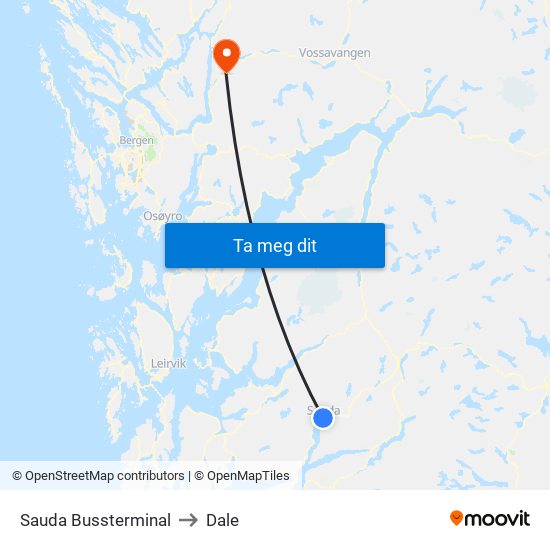 Sauda Bussterminal to Dale map