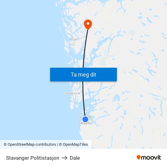 Stavanger Politistasjon to Dale map
