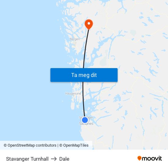 Stavanger Turnhall to Dale map