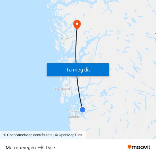 Marmorvegen to Dale map