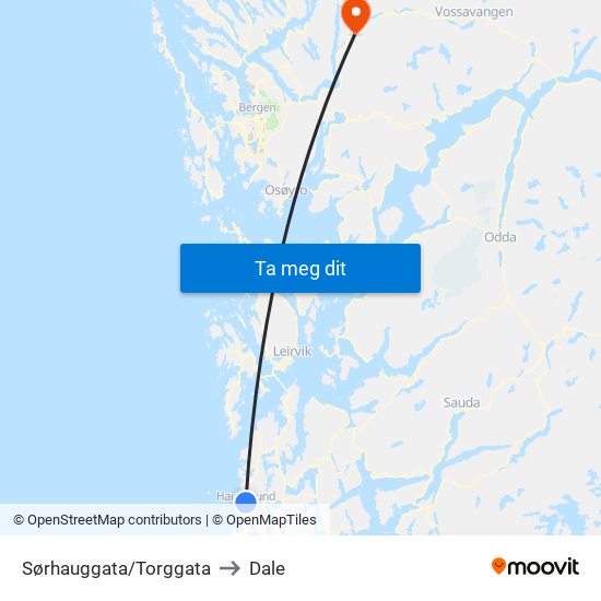 Sørhauggata/Torggata to Dale map