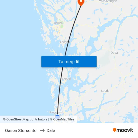 Oasen Storsenter to Dale map